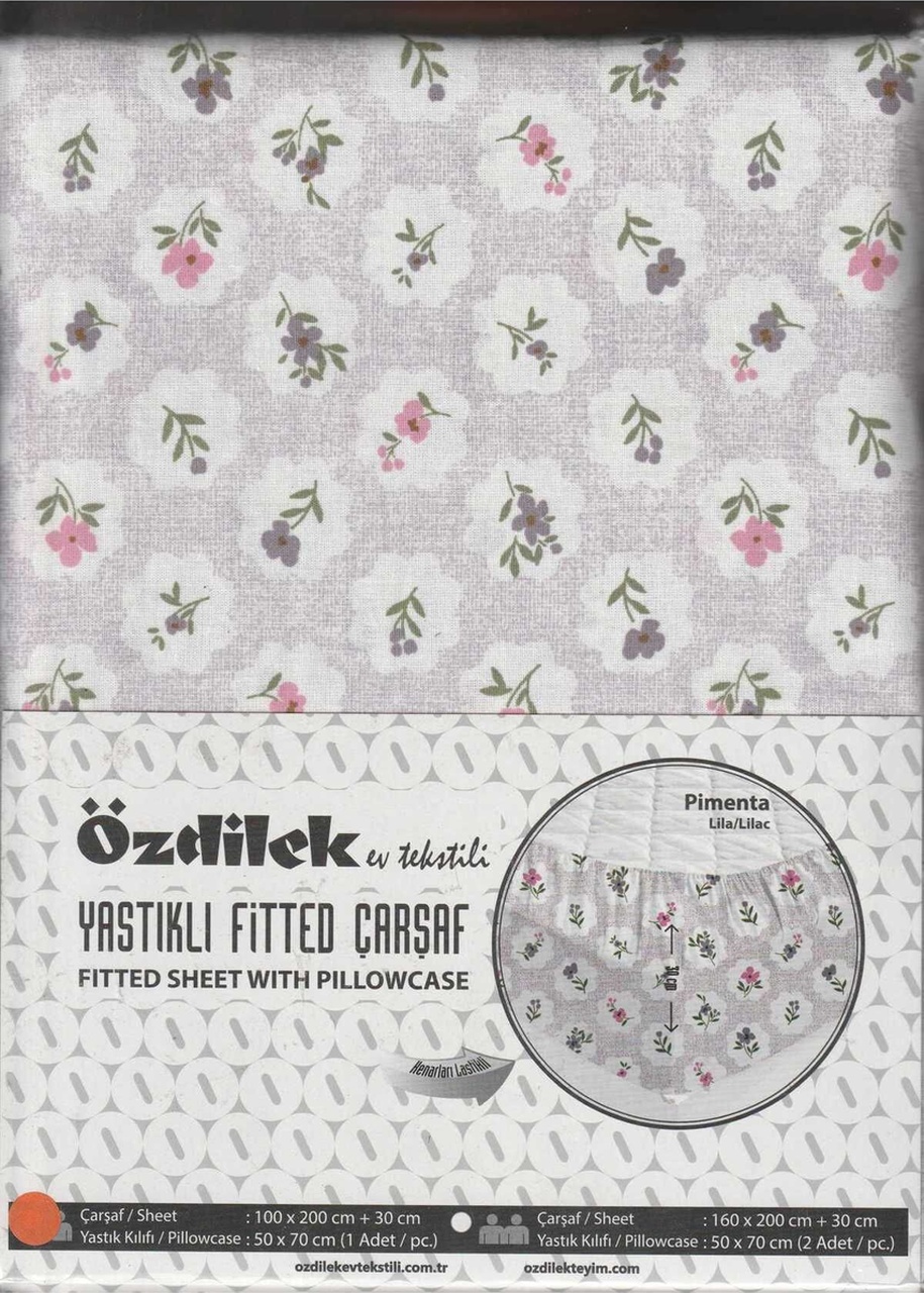 Özdilek Fitted Lastikli Çarşaf Seti Yastıklı Çarşaf %100 Pamuk Ranforce 100 X 200 Lıla Pımenta 100 x 200