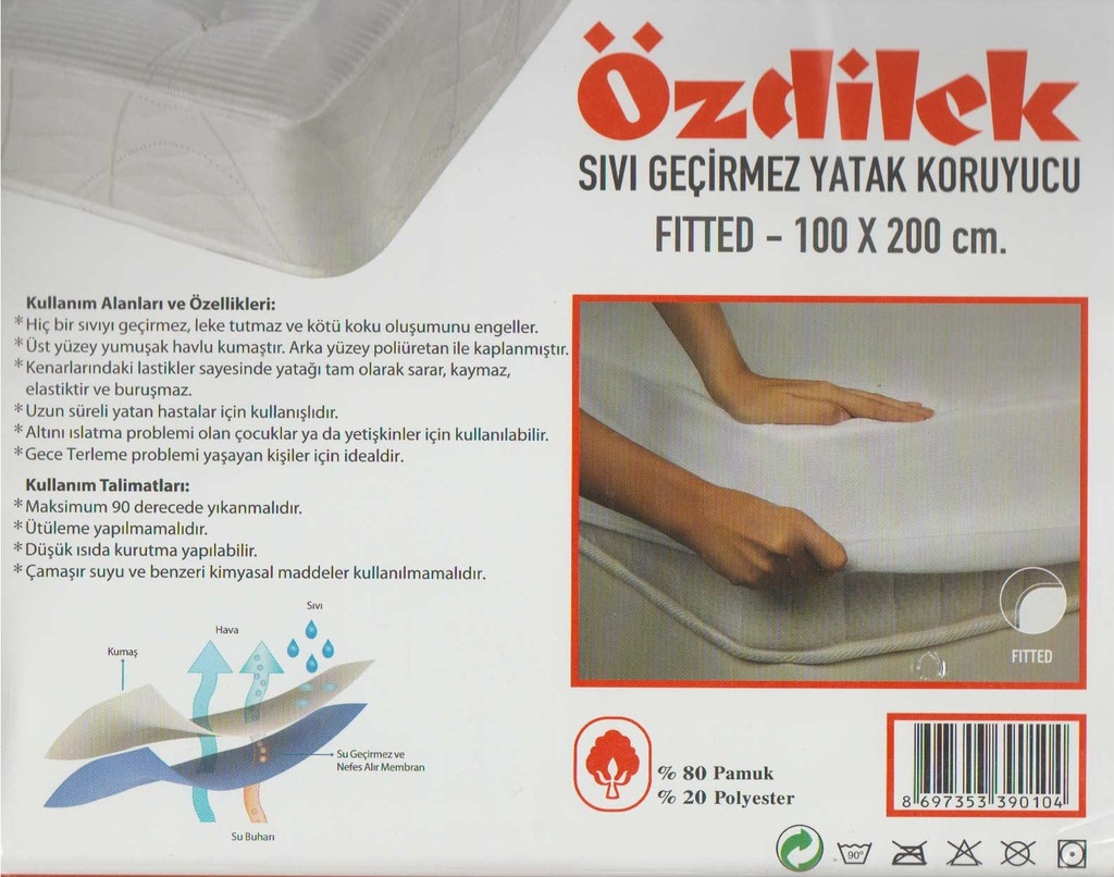 Özdilek Fitted Alez Tek Kişilik Alez Sıvı Geçirmez Alez 100X200 C 100 x 200