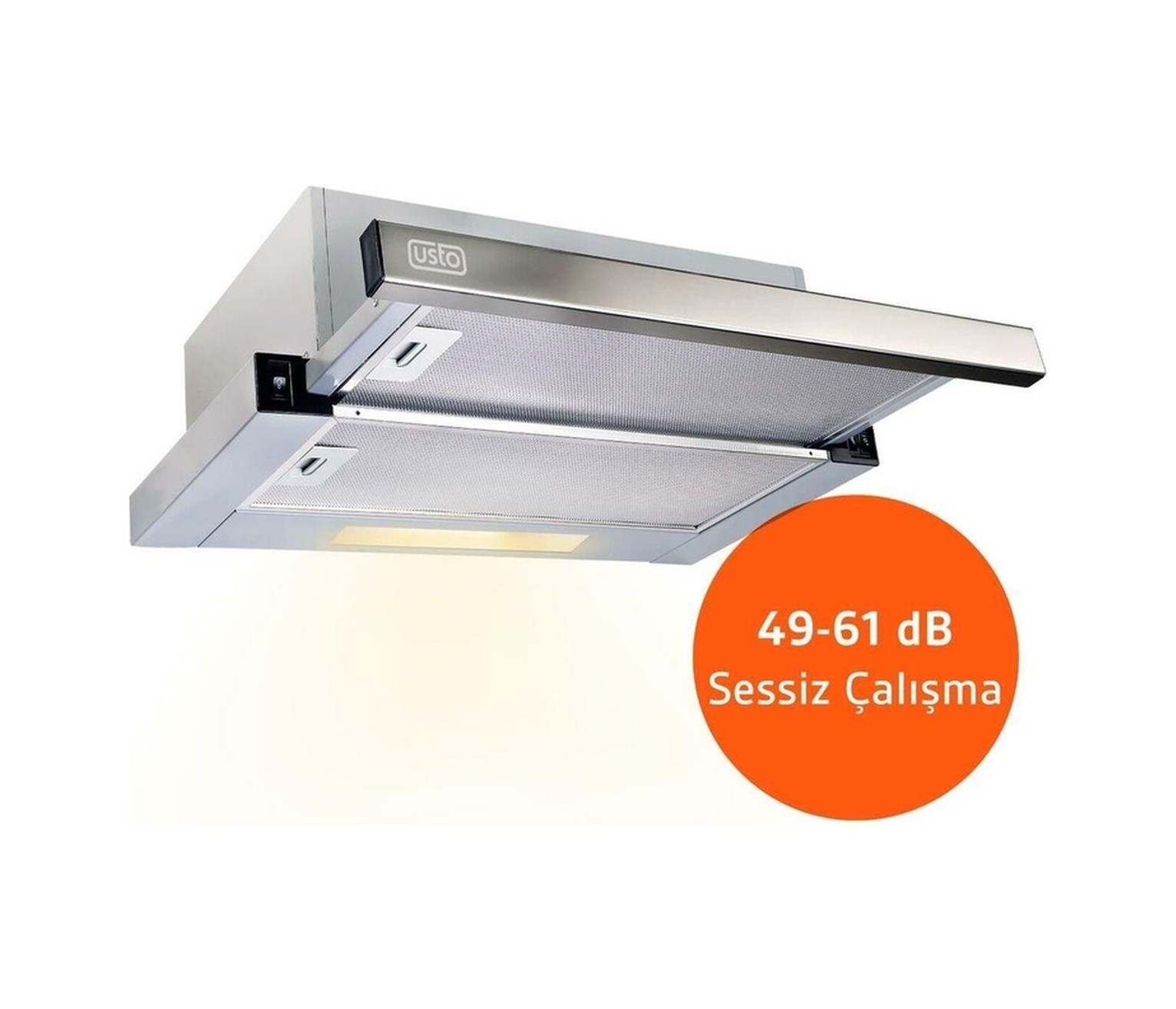 Usto 4962 60 CM Sürgülü Çift Filtre Çift Motor Aspiratör Inox